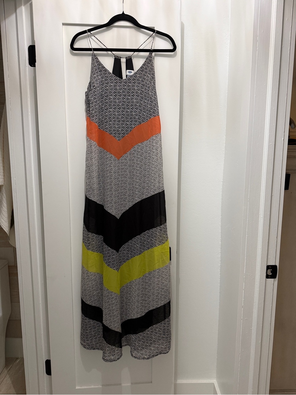 Old Navy Geometric Maxi Dress with Orange and Neon Yellow Stripes